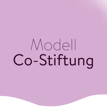Text auf violettem Hintergrund: Modell Co-Stiftung