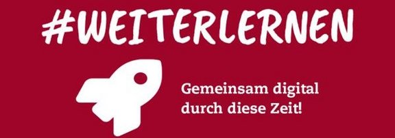 Logo mit Rakete auf dunkelrotem Hintergrund: #weiterlernen: Gemeinsam digital durch diese Zeit